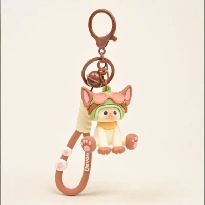 Cute helmet, pilot's glasses, German cat keychain, backpack pendant