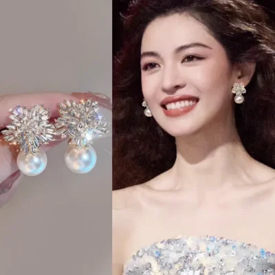 Snowflake pearl earrings, stylish and high-end earrings