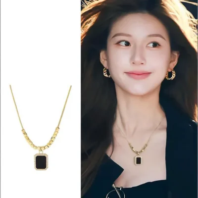 Black Square Plate Pendant Necklace