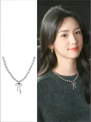 Gray Bow Pearl Necklace