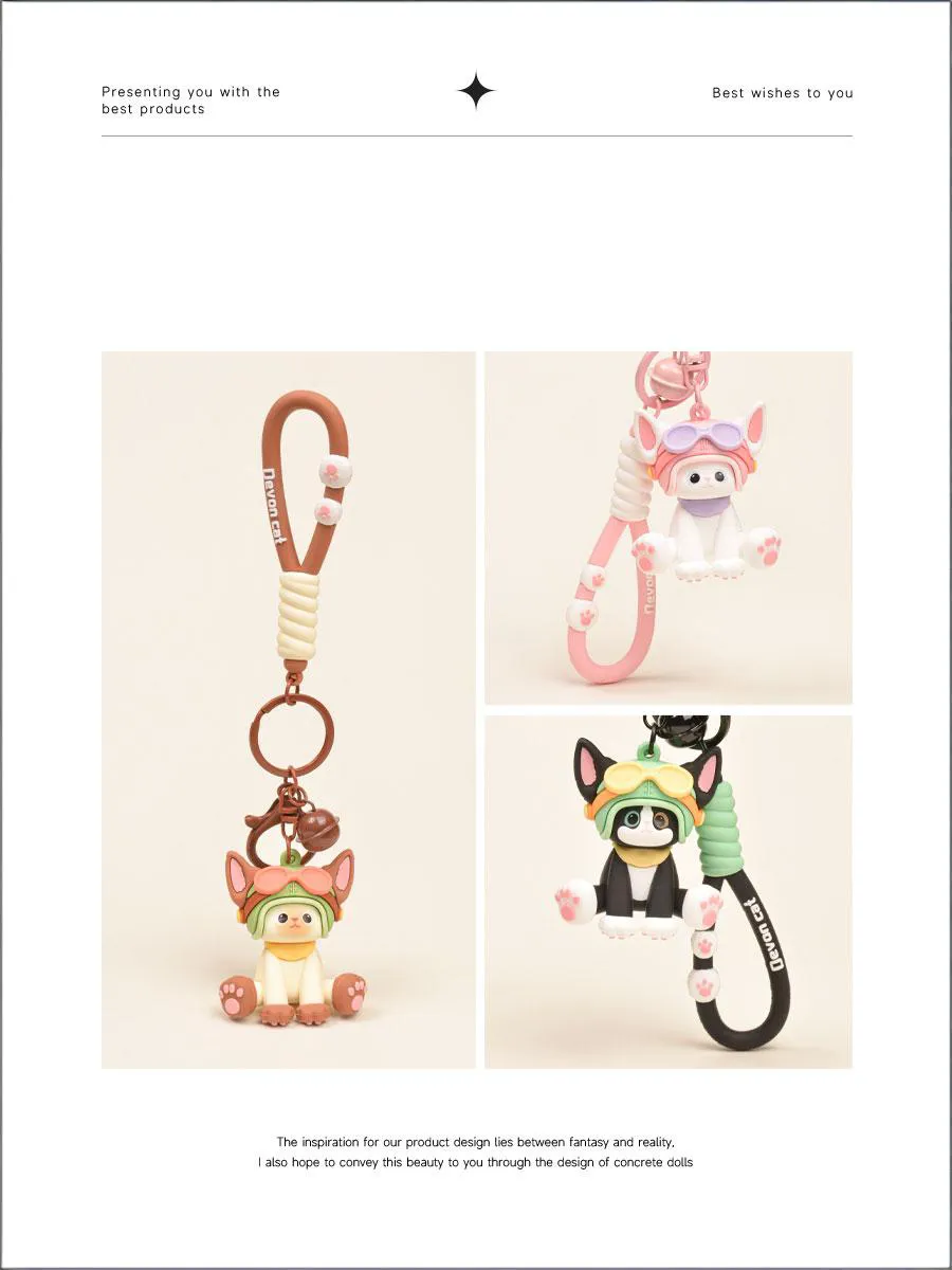 Cute helmet, pilot's glasses, German cat keychain, backpack pendant