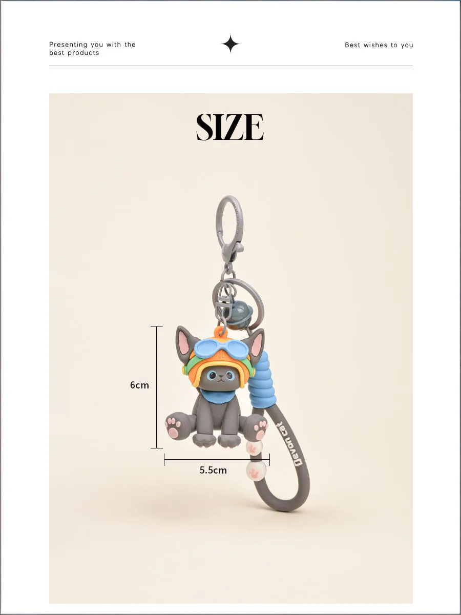 Cute helmet, pilot's glasses, German cat keychain, backpack pendant
